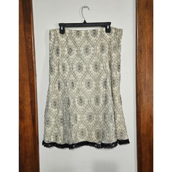 VNTG 90s R.Q.T Sheer Cream/Black Low Rise Midi Skirt Mesh Overlay Sz Large Lace - Picture 2 of 8